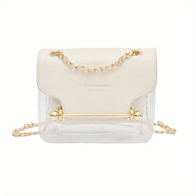 Trendy Transparent Stitching Square Bag, All-Match Chain Bag, Women's Flap Bag