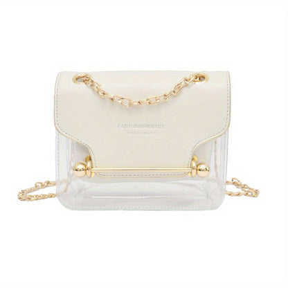 Trendy Transparent Stitching Square Bag, All-Match Chain Bag, Women's Flap Bag