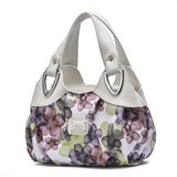 realaiotFloral Print Top Handle Tote Bag, Fashion PU Satchel Bag, Women's Trendy Casual Handbag & Purse