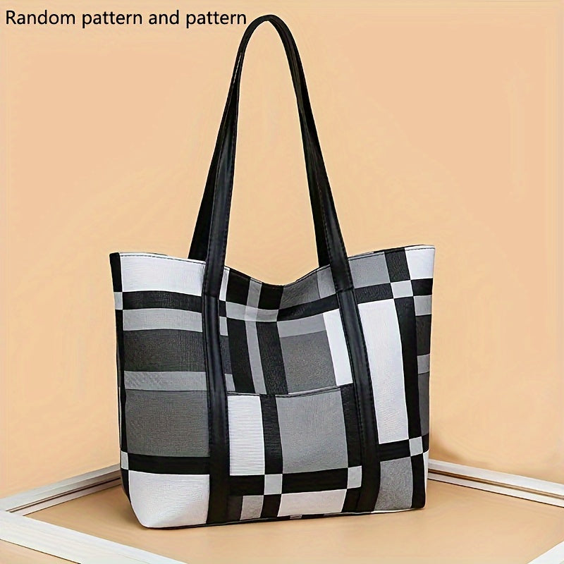 Fashion Plaid Print Tote Bag, Large Capacity Shoulder Bag, Women's Casual Handbag & Hobo Purse For Commute