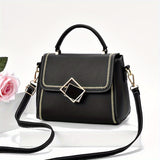 Two Tone Square Handbag, Braided Detail Flap Purse, Women's PU Leather Crossbody Bag