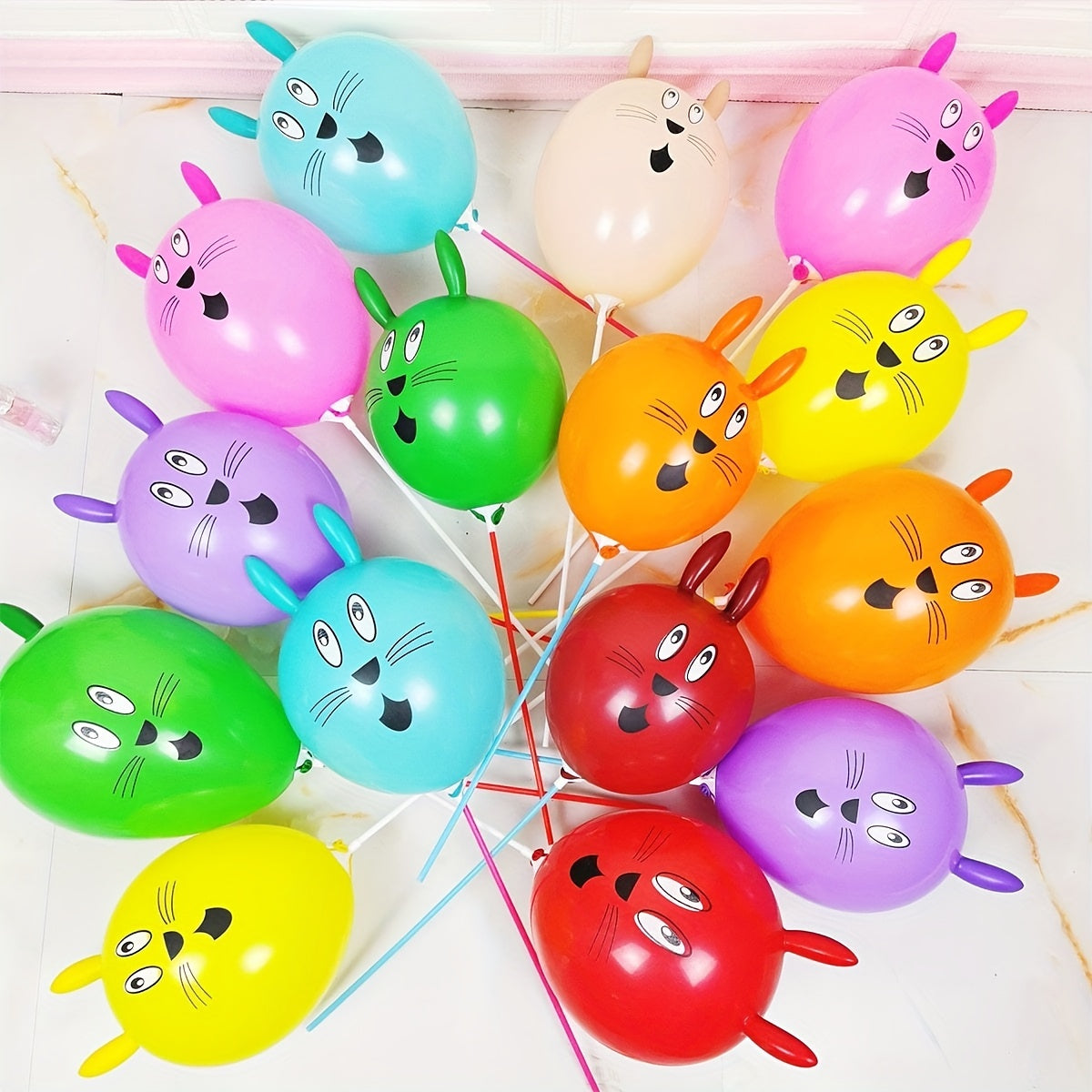 10 Pcs Long Ear Bunny Head Balloons - Easter Holiday Party Decorations & Gifts