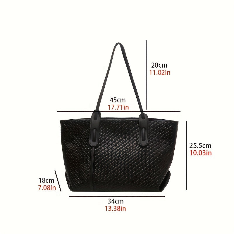 Minimalist Embossed Pattern Tote Bag, PU Leather Tote Bag, Solid Color All-Match Shoulder Daily Women's Handbag