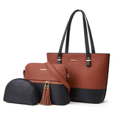 realaiot  Two Tone Tote Bag Set, Large Shoulder Handbag & Tassel Decor Crossbody Bag & Clutch Bag