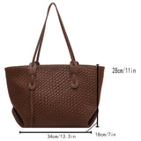 Stylish Woven Tote Bag, Women's PU Leather Handbag, Large Shoulder Bag For Travel School Daily Work Shopping