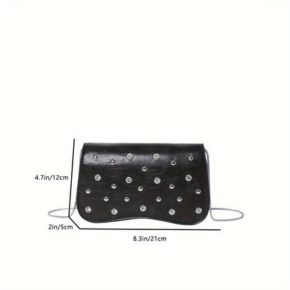 realaiot  Trendy Studded Crossbody Bag, Sweet Cool Chain Shoulder Bag, Women's Mini Handbag & Square Purse