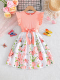 Girls Enchanting Fantasy Butterfly Print Spliced Midi Dress -Casual Summer Holiday Style - Perfect Gift Idea