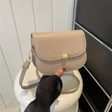 Minimalist Small Saddle Bag, All-Match Solid Color Flap Shoulder Purse, PU Leather Handbag