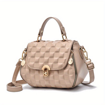 Classic Square Shoulder Bag, Plaid Embossed Satchel Bag, Women's All-Match Crossbody Bag