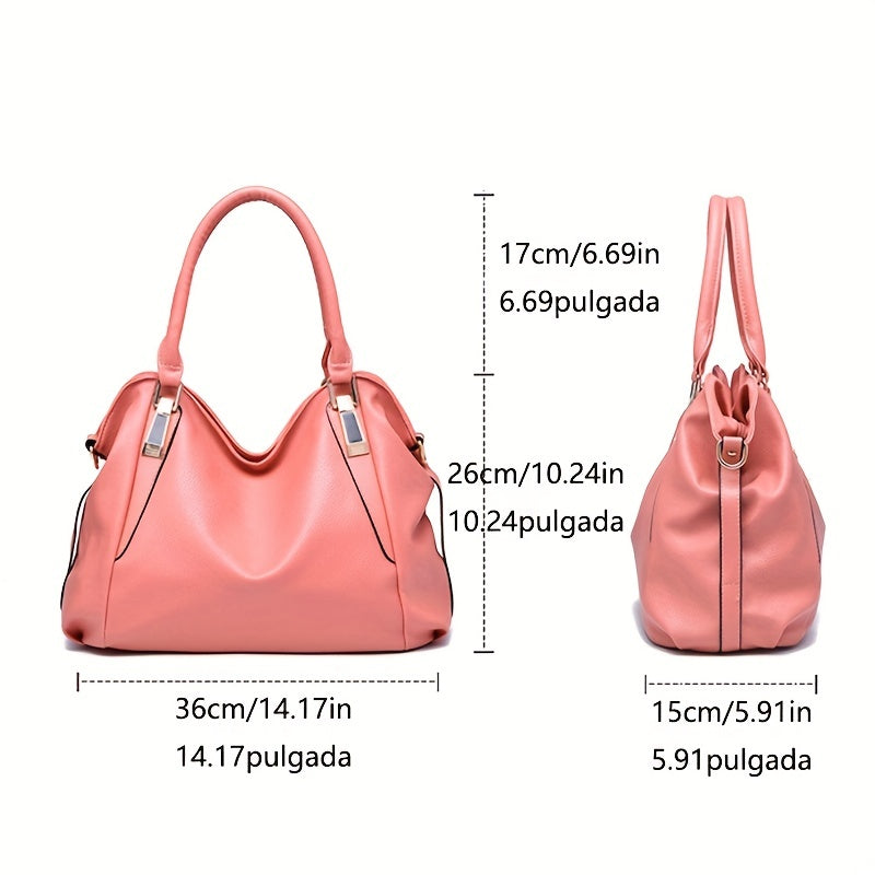 Soft Faux Leather Pink Tote Handbag, Women's Large Capacity Shoulder Hobo Purse With Removable Strap