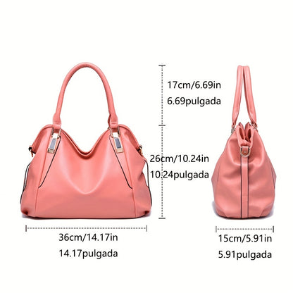 Soft Faux Leather Pink Tote Handbag, Women's Large Capacity Shoulder Hobo Purse With Removable Strap