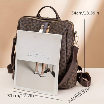 Geometric Pattern Backpack Purse, Fashion Two-way Shoulder Bag, Zipper Front Travel School Bag