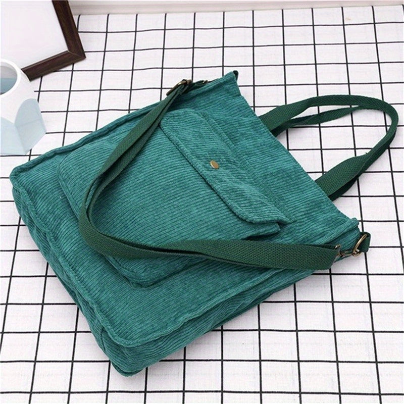 Trendy Corduroy Shoulder Bag, Large Capacity Casual Simple Tote Bag, Women's Fashion Versatile Crossbody Bag & Shopping Bag For Commuting & Outdoors