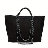 Women's Minimalist Tote Bag, Canvas Shoulder Bag With Chain Strap, All-Match Bag