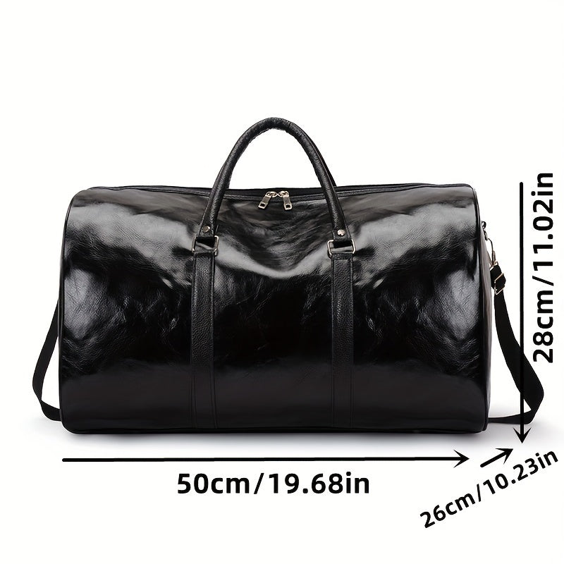 1pc New Trendy Large Capacity Retro Duffel For Men And Women, Portable Travel Bag, PU Leather Travel Bag,  Short Trip Handbag, Causal Holdall Luggage Bag Baggage Bag, Moving Storage Bag,