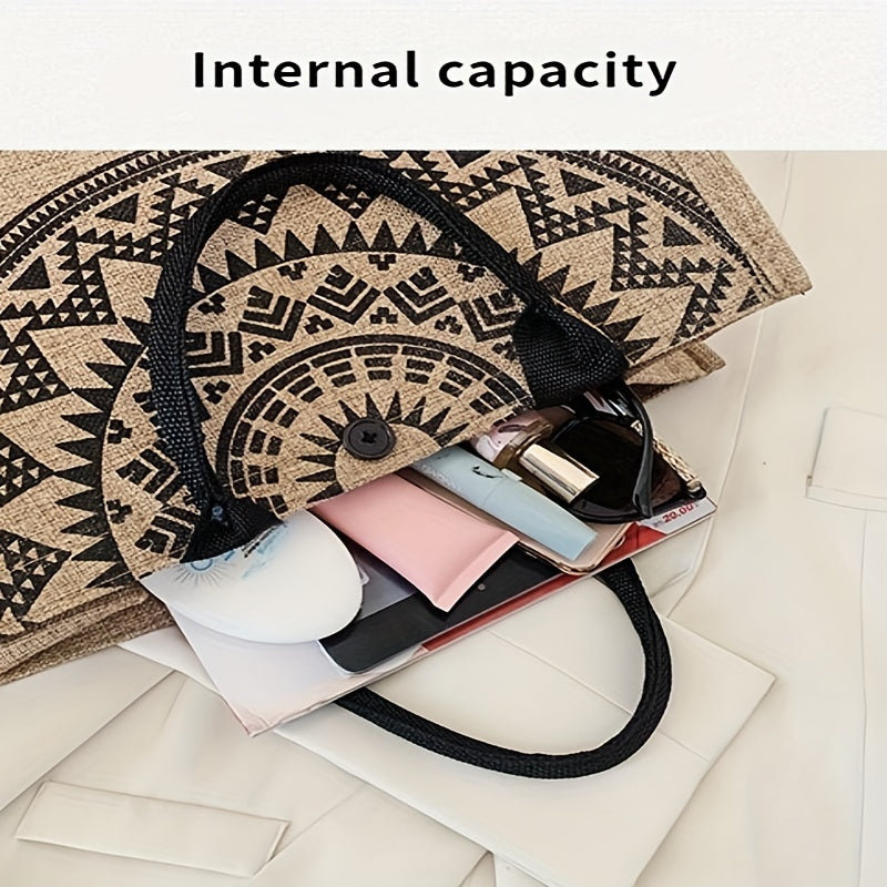 realaiot Trendy Ethnic Style Tote Bag, Large Capacity Handbag, Perfect Handle Bag For Daily Shopping