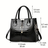 realaiot  Crocodile Pattern Handbag, Stylish Glossy Crossbody Bag, Women's Top Handle Satchel Purse