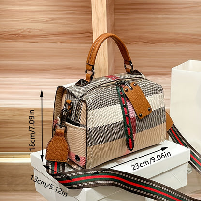 Fashion Handbag Shoulder Bag, Colored Checkered Pattern Large Capacity Shoulder Bag, Women's Outdoor Commuter Crossbody Bag