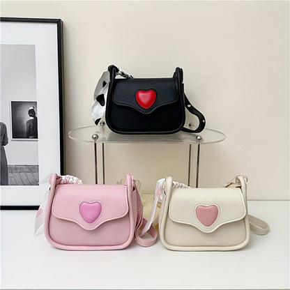 Sweet Love Pattern Shoulder Bag, Trendy Niche Design Crossbody Purse, Classic Women's PU Leather Bag