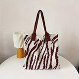 realaiot  Simple Large-capacity Tote Bag, Retro Knitted Shoulder Bag, Stylish Color Blocking Bag