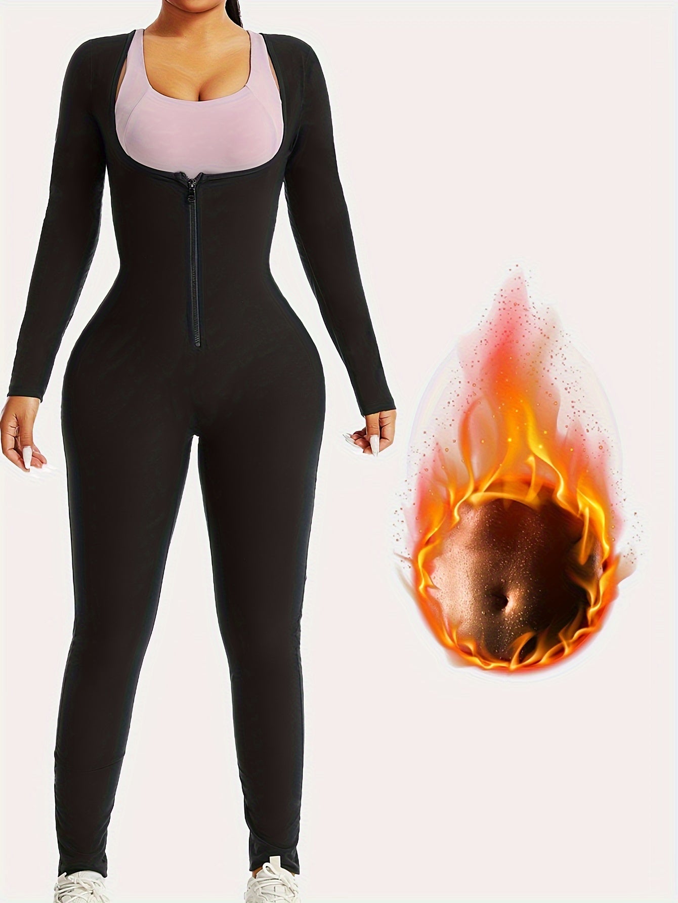 Thermal Sauna Bodysuit - Full-Coverage, Sculpting, Heat-Retaining, Comfortable Workout Jumpsuit with Convenient Zipper - Ideal for High-Intensity Running, Gym, and Fitness Training with Heat-Trapping Technology for Increased Sweat and Calorie Burn