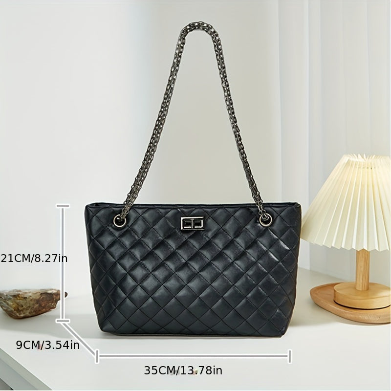 Fashion Quilted Tote Bag, Large Capacity Shoulder Bag, Women's Casual Handbag For Commute