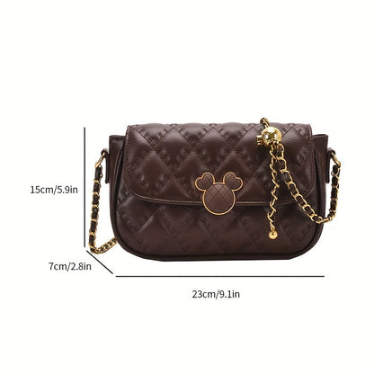 realaiot  Fashion Chain Crossbody Bag, Cartoon Buckle Flap Purse, Women's Faux Leather Shoulder Bag