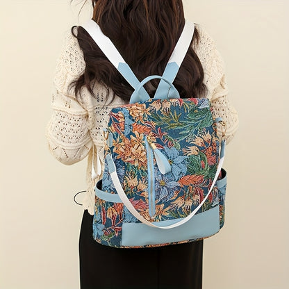 Vintage Floral Pattern Backpack, Anti-Theft Convertible Travel Daypack, Women's Fashion School Knapsack