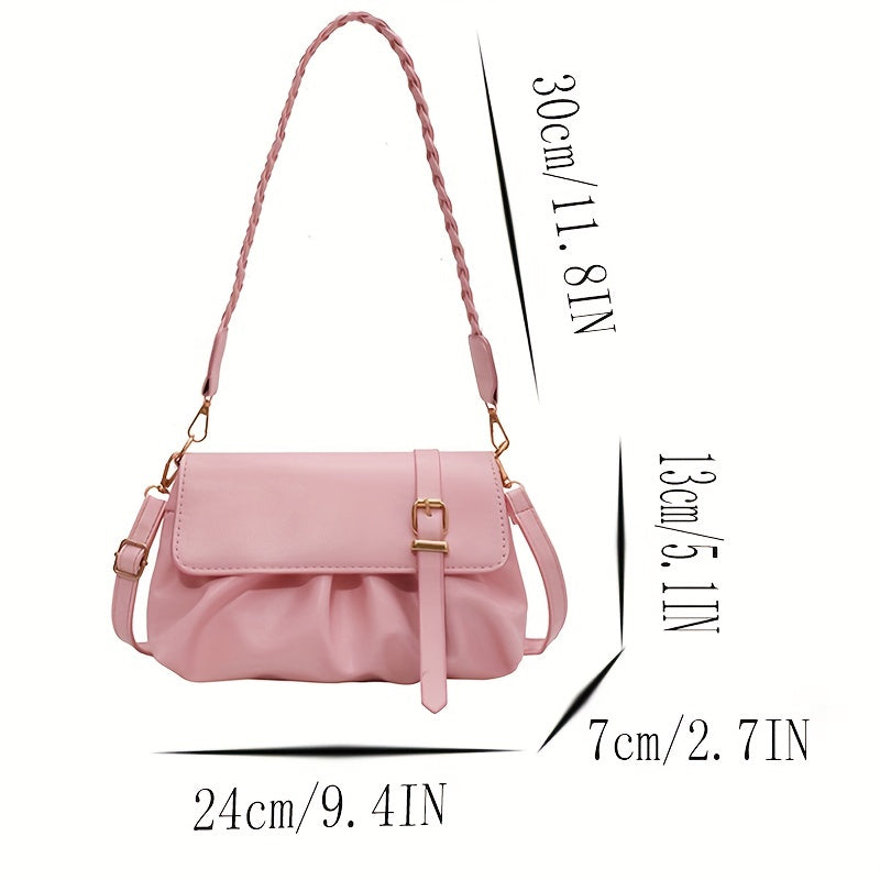 realaiot  Minimalist Ruched Design Small Handbag, All-Match Solid Color Shoulder Bag, Women's All-Match Pu Leather Wallet