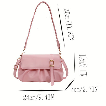 realaiot  Minimalist Ruched Design Small Handbag, All-Match Solid Color Shoulder Bag, Women's All-Match Pu Leather Wallet