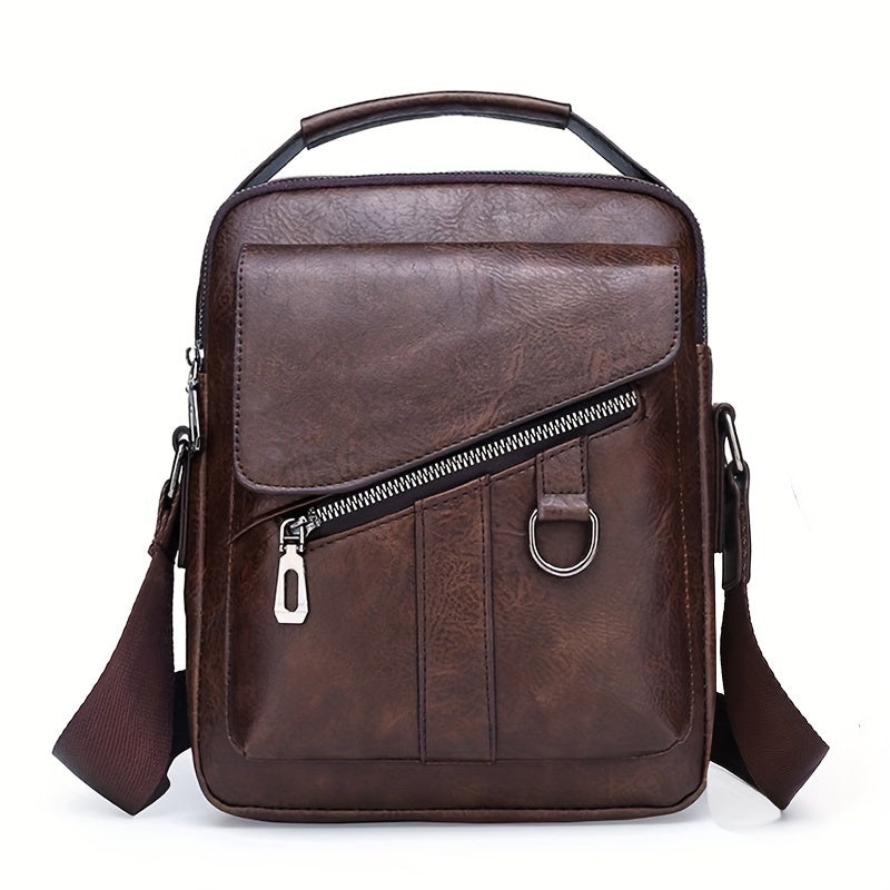 1pc Men's PU Leather Shoulder Bag, Large Capacity Casual Messenger Bag, Simple Business Trendy Sling Bag