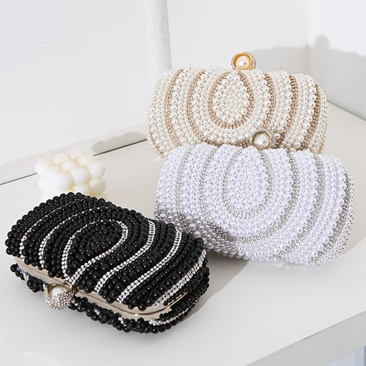 Evening Clutch Bag, Full Faux Pearl Dinner Bag, Party Dress Carrying Shoulder Chain Bag