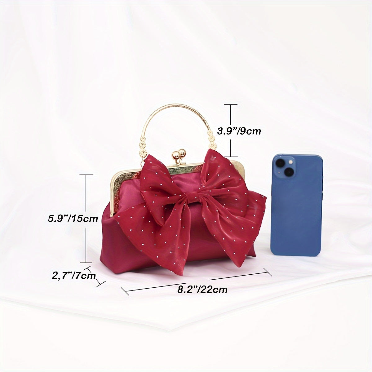 realaiot  Red Satin Bowknot Evening Bag, Elegant Rhinestone Decor Clip Purse, Women's Dress Handbag For Wedding Party Prom Banquet - Perfect for Carnival Mardi Gras