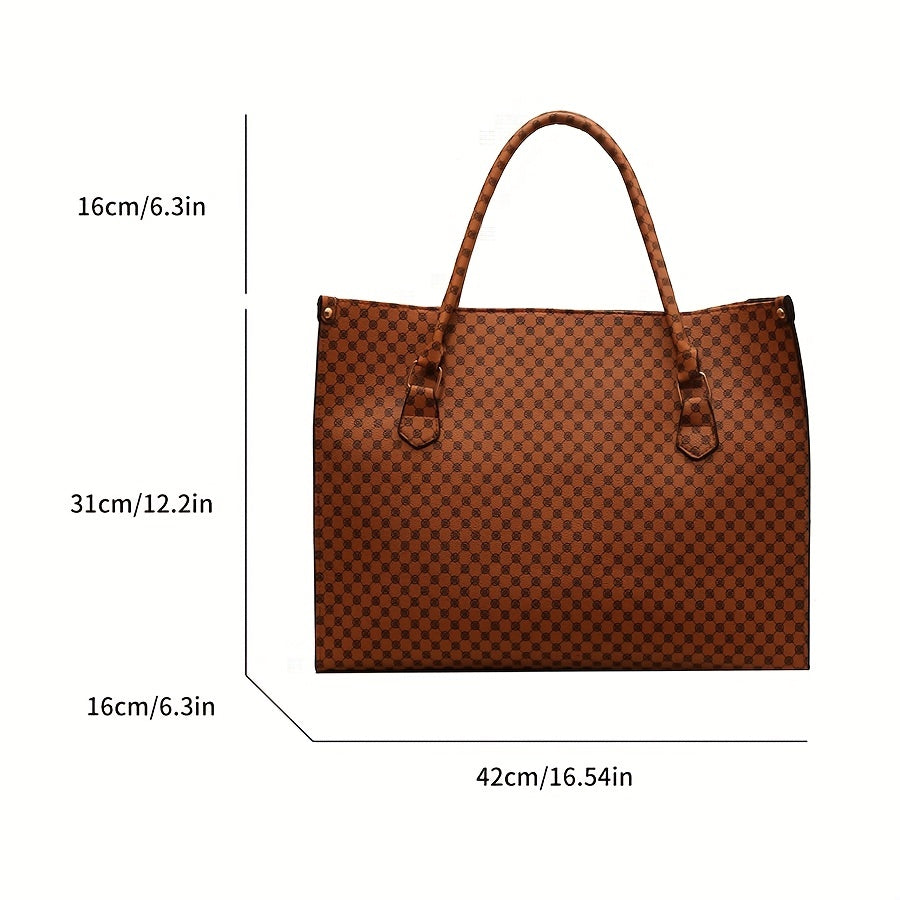 Vintage Large Capacity Tote Bag, PU Leather Textured Shoulder Bag, Casual Versatile Commuter Bag