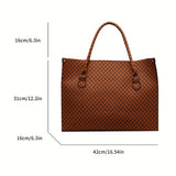 Vintage Large Capacity Tote Bag, PU Leather Textured Shoulder Bag, Casual Versatile Commuter Bag