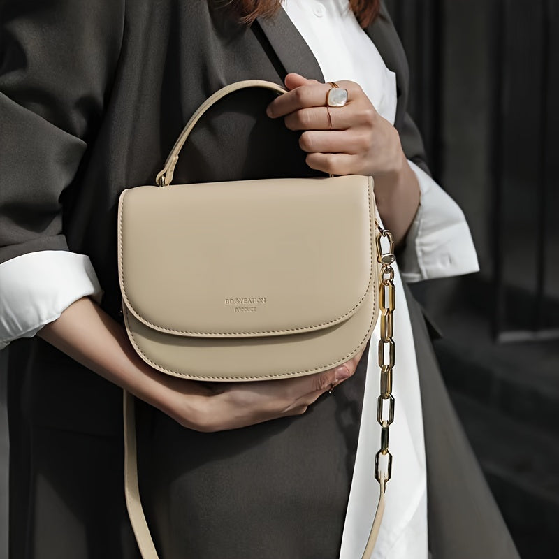 Genuine Leather Handbag For Women, Fashion Mini Crossbody Bag, Simple Luxury Top Handle Flap Purse