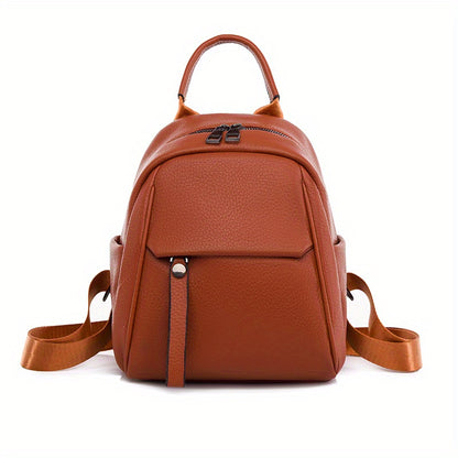 Women's Small Backpack, Solid Color Travel School Bag, Fashion PU Leather Daypack