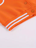 Striped Bomber Jacket, Street Wear Button Front Long Sleeve Jacket, Women's Clothing