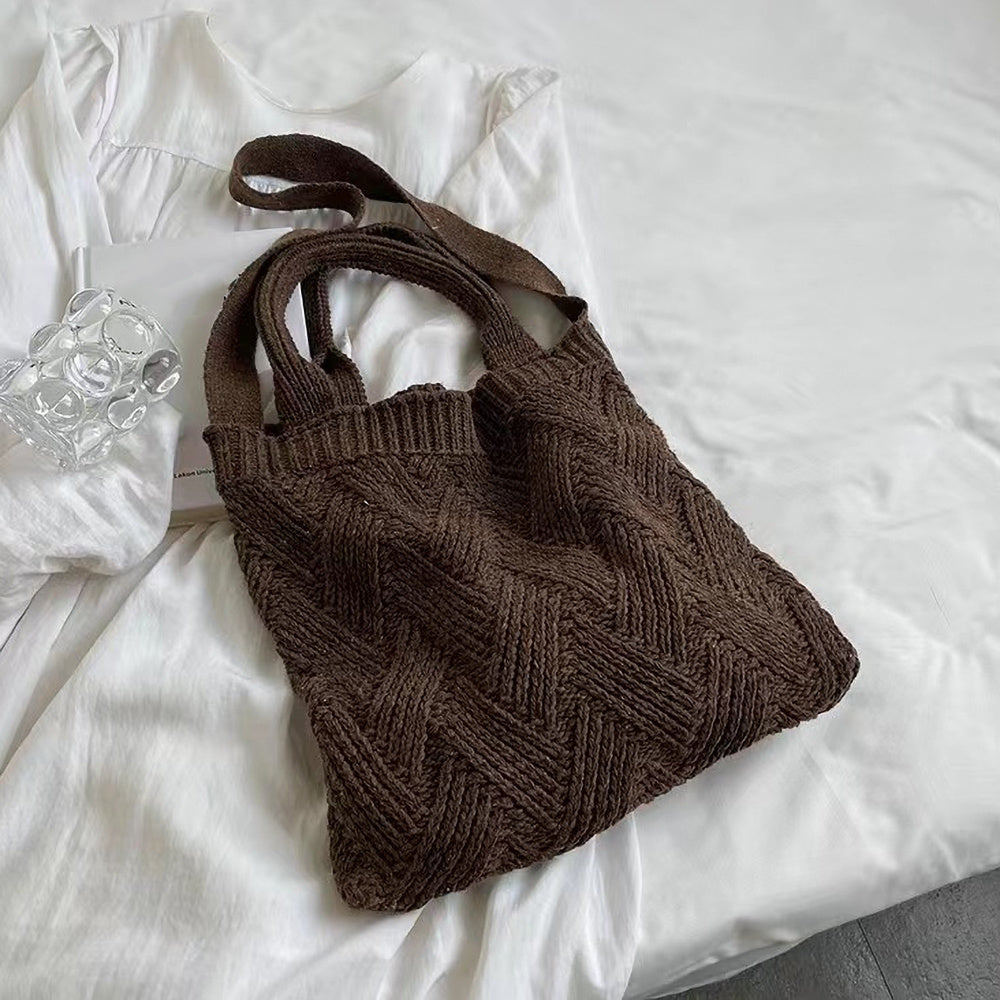 Vintage Crochet Handbag, Women's Knitted Shoulder Bag, Large Capacity Travel Tote Bag