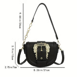 Elegant Flap Saddle Shoulder Bag, Trendy Shoulder Bag, Metal Buckle Decor Underarm Bag