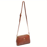 realaiot  Minimalist Crossbody Bag, Solid Color Double Zipper Bag, Women's Classic Faux Leather Purse