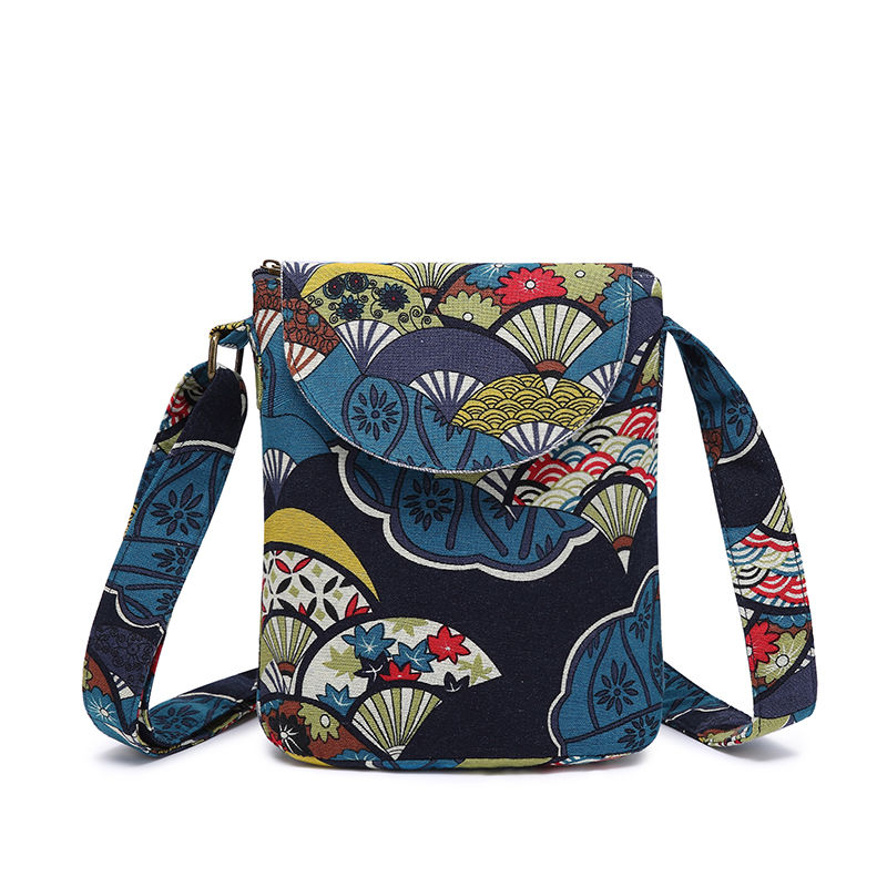 realaiot  Ethnic Style Crossbody Bag, Vintage Floral Print Bucket Bag, Women's Fabric Flap Purse