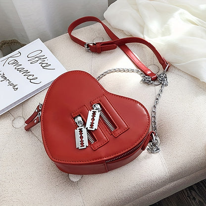 realaiot  Y2K Heart Crossbody Bag, Trendy Chain Shoulder Bag, Multi Zipper Decor Love Purse For Girls & Women