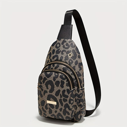 Women's Bag, Double-layer Circle Pattern Leopard Pattern Iron Plate Decoration Double-layer Chest Bag Casual Simple Crossbody Mobile Phone Bag