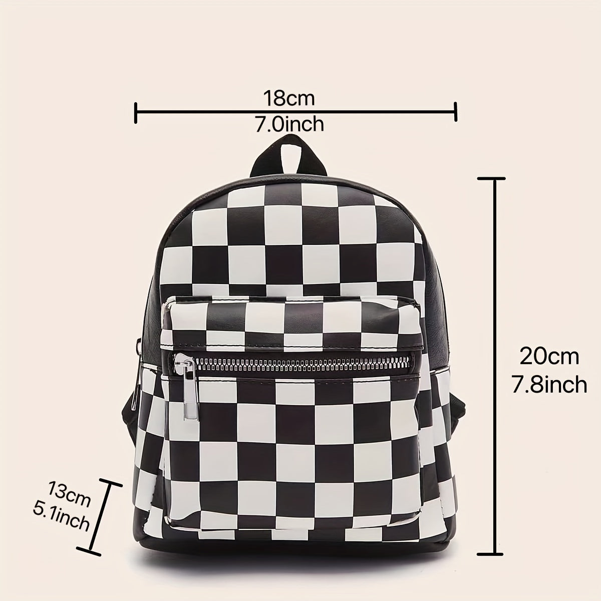 realaiot  Checkered Backpack For Women, Mini Faux Leather Daypack, Plaid Pattern Travel School Bag