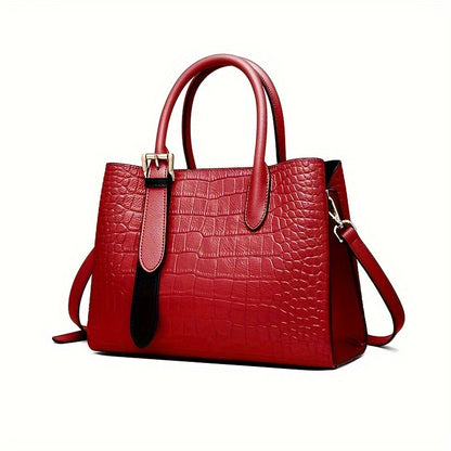 realaiot  Crocodile Pattern Top Handle Satchel, Genuine Leather Crossbody Bag, Women's Fashion Handbag & Shoulder Bag