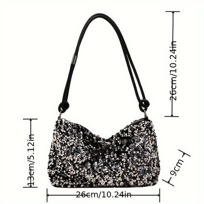 realaiot  Fashion Sequin Shoulder Bag, Trendy Glitter Underarm Bag, Women's Stylish Handbag & Purse