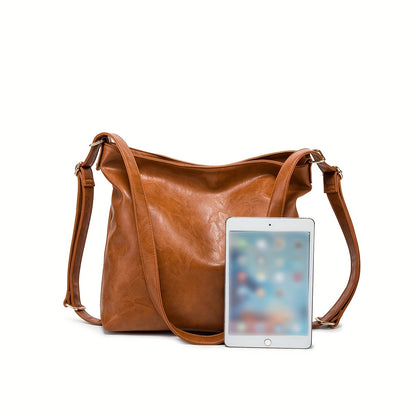 Vintage Large Capacity Hobo Bag, Casual PU Leather Crossbody Bag, Women's Everyday Shoulder Bag