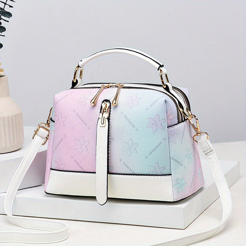 Gradient Color Handbag For Women, Fashion Rainbow Crossbody Bag, Top Handle Purse For Every Day