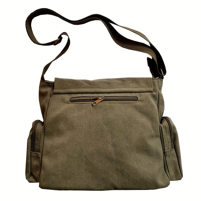 Men's Vintage Shoulder Messenger Bag, Canvas Large Capacity  Crossbody Bags, Cartoon Students Book Bags